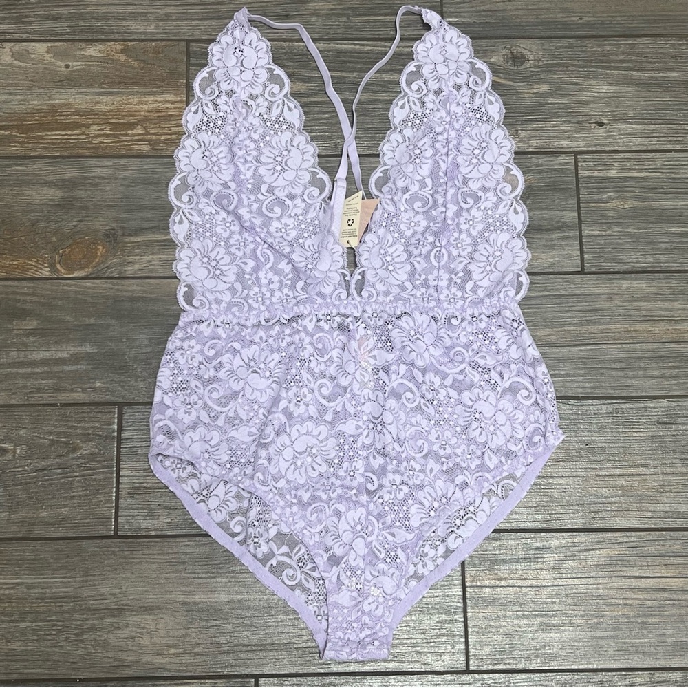 NWT Free People X HAH Comin in Haht Lace Bodysuit Size Small Lavender Lingerie - Picture 3 of 14